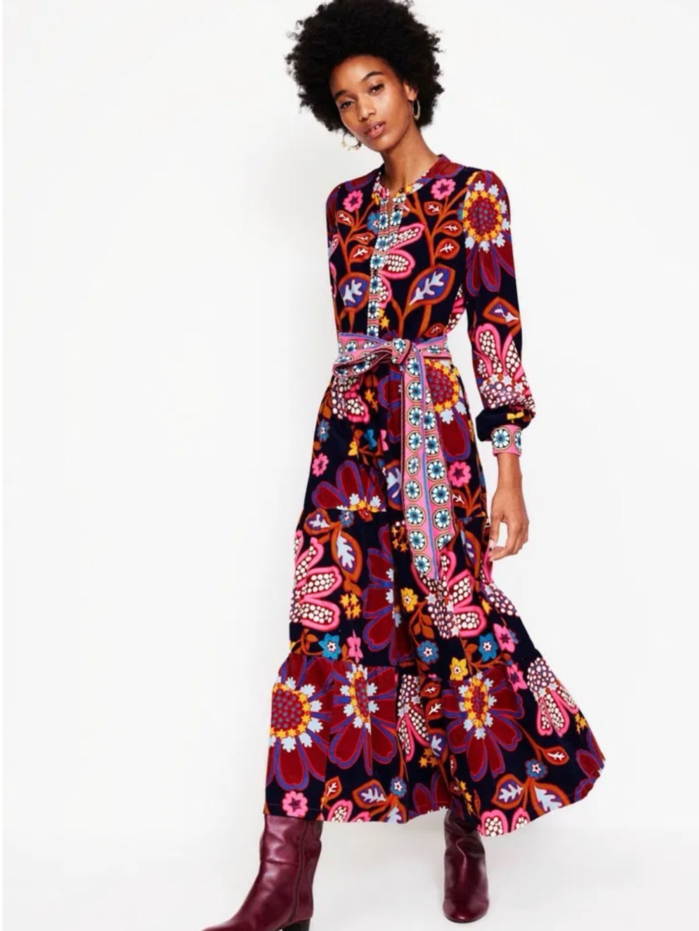 12 P Boden corduroy dress with tie waist